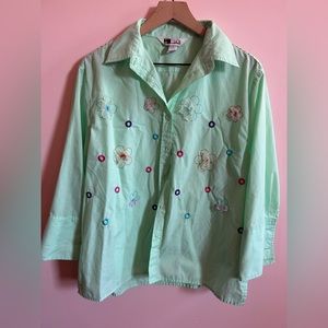 Mint Green Button down shirt with flowers